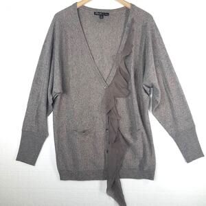 Elizabeth and James Womens Brown Knit Long Sleeve Ruffle Cardigan Sweater Size M
